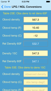 LPG NGL observed density and density 15 to relative density