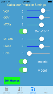 Oilcalcs settings page